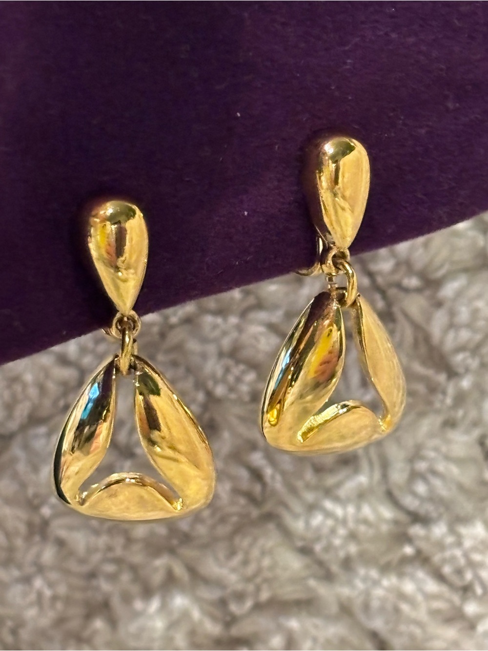 Givenchy 1970s Gold Dangle Teardrop Triangle Clip-On Earrings, VGVC